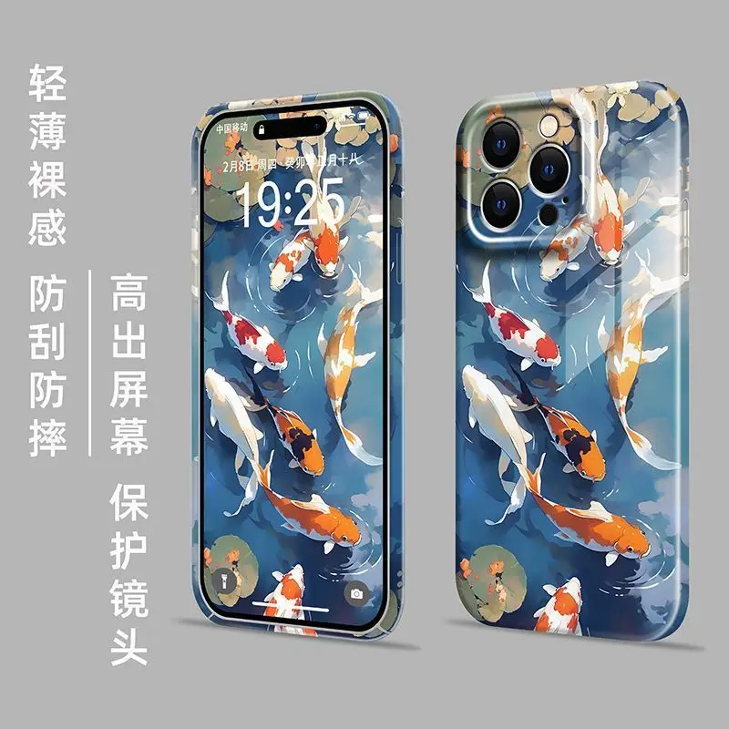 Чехол для IPhone 15, новинка, чехол для телефона Iphone 14 Promax Koi Lotus Pond 13/12 в китайском стиле Xsmax, защитный чехол Xr