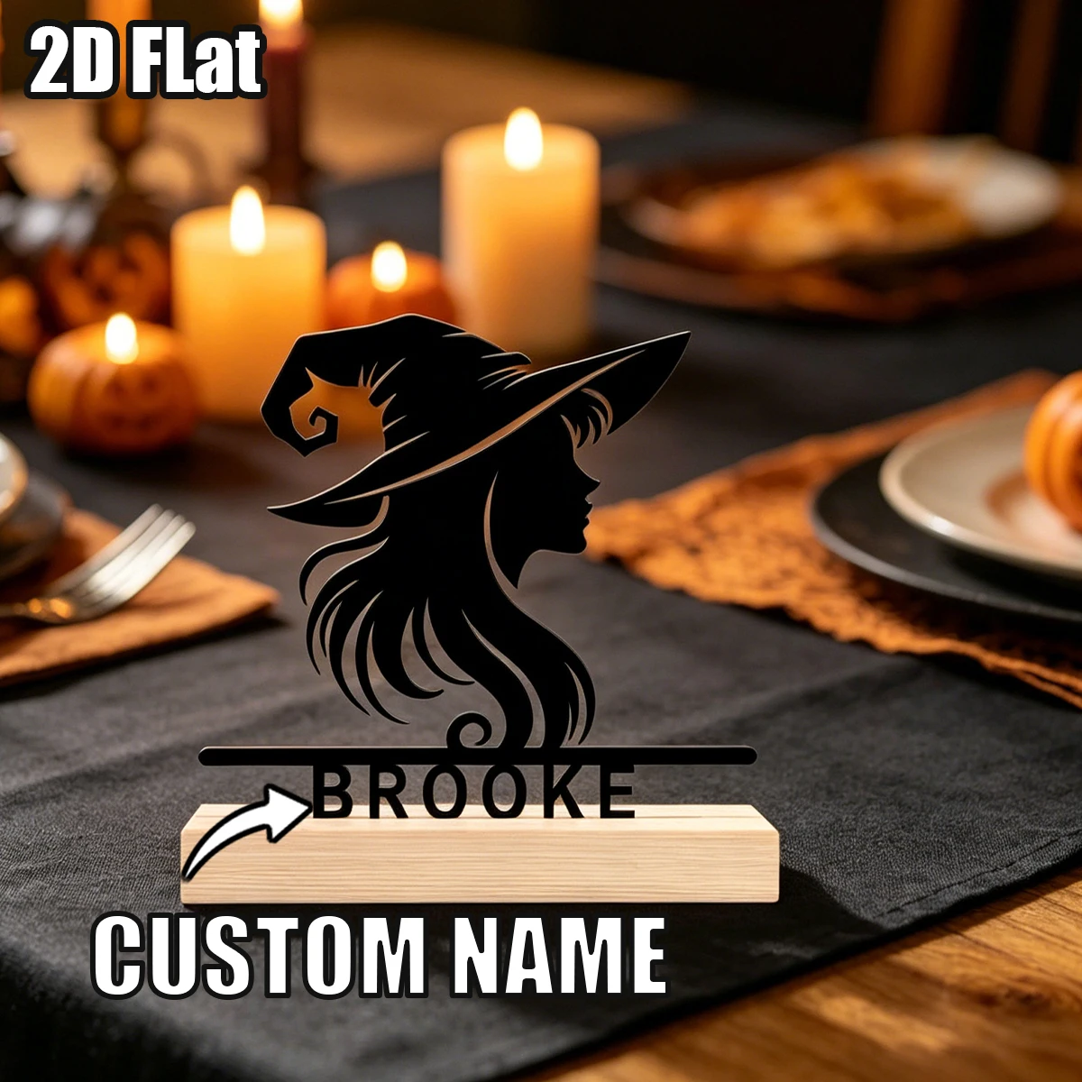 1Pc Custom Beautiful Witch Wooden Base Metal Ornament,Home Room Desktop Decor,Ideal Birthday Wedding Halloween Festive Gift