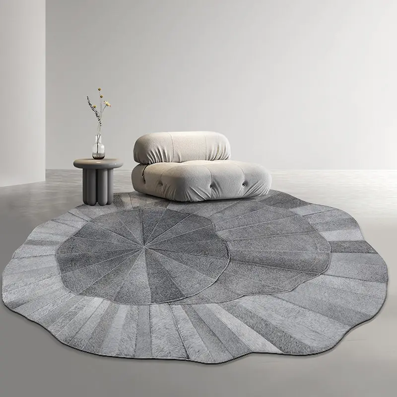 Modern Light Luxury Flower Pattern Carpet Living Room Natural Cow Hide Anti-skid Floor Mat Villa Sofa Coffee Table Floor Rug Mat