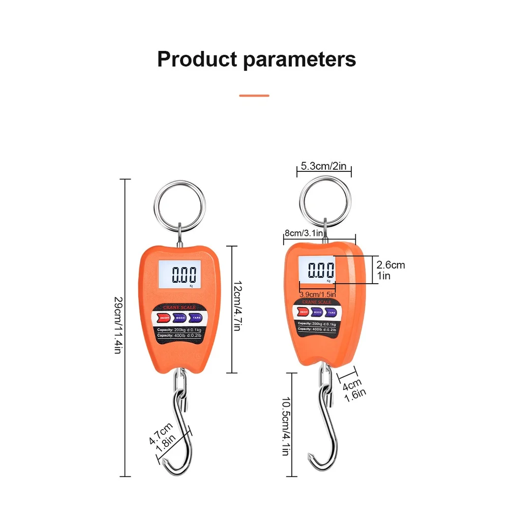 200kg Portable Electronic Hanging Scale Digital LCD Display Steel Hook Weight Meter For Crane Luggage Industrial Fishing Tool