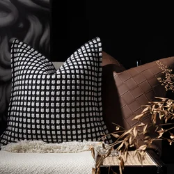 DUNXDECO Modern Room Classical White Black Check Jacquard Cushion Cover Luxury House Bedding Decorative Pillow Case Sofa Decor