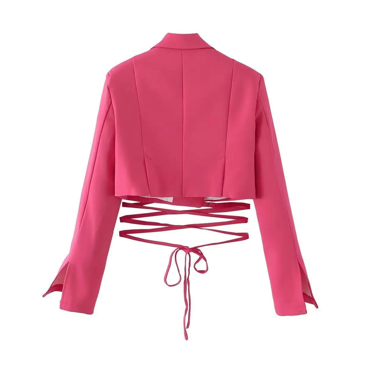 Women's Blazer 2026 Spring New Fashion Solid Color Waist Lace-up Notched Collar Long Sleeve Versatile Casual Crop Blazer Coat