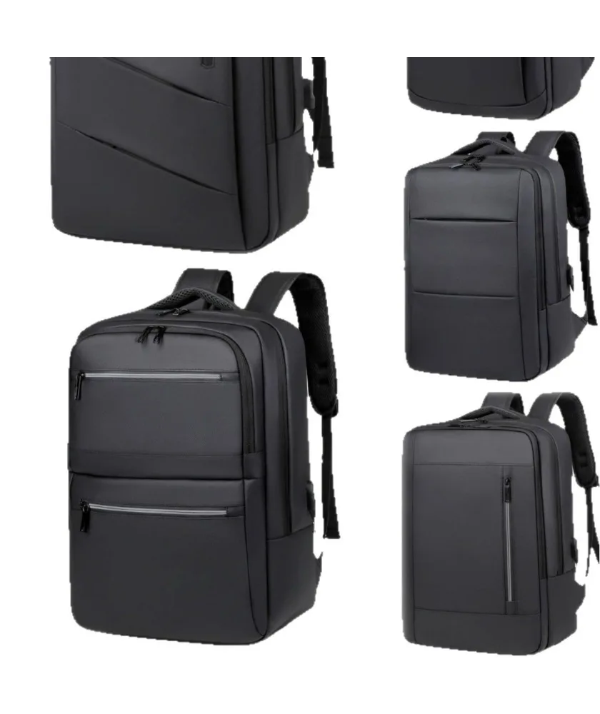 Gray business laptop backpack with double zippered pockets water resistant fabric with USB port suitable for office commute work