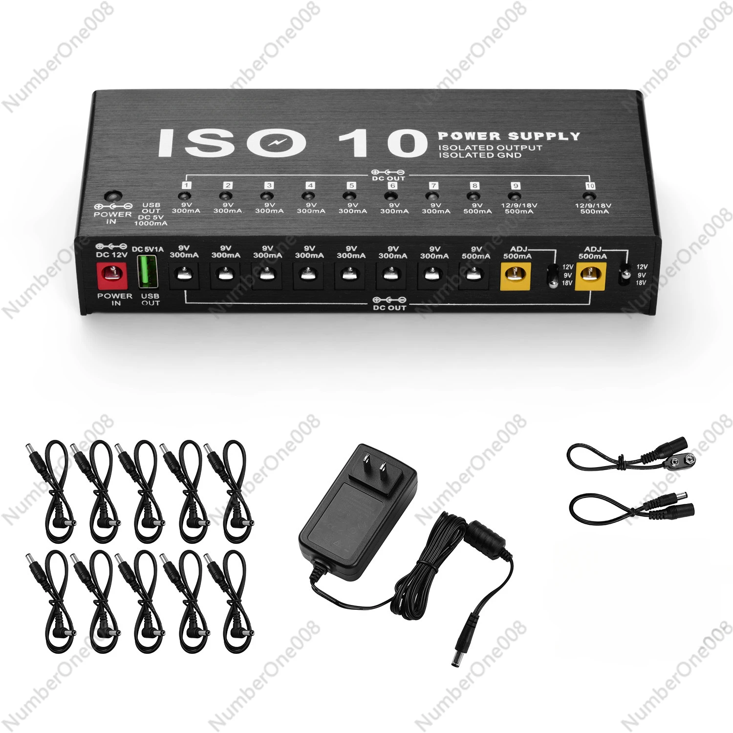 ISO-10 Guitar Effect Pedal Power Supply DC Outputs/ 5V USB Output for 9V 12V 18V Guitar Effects Processors Power Supply