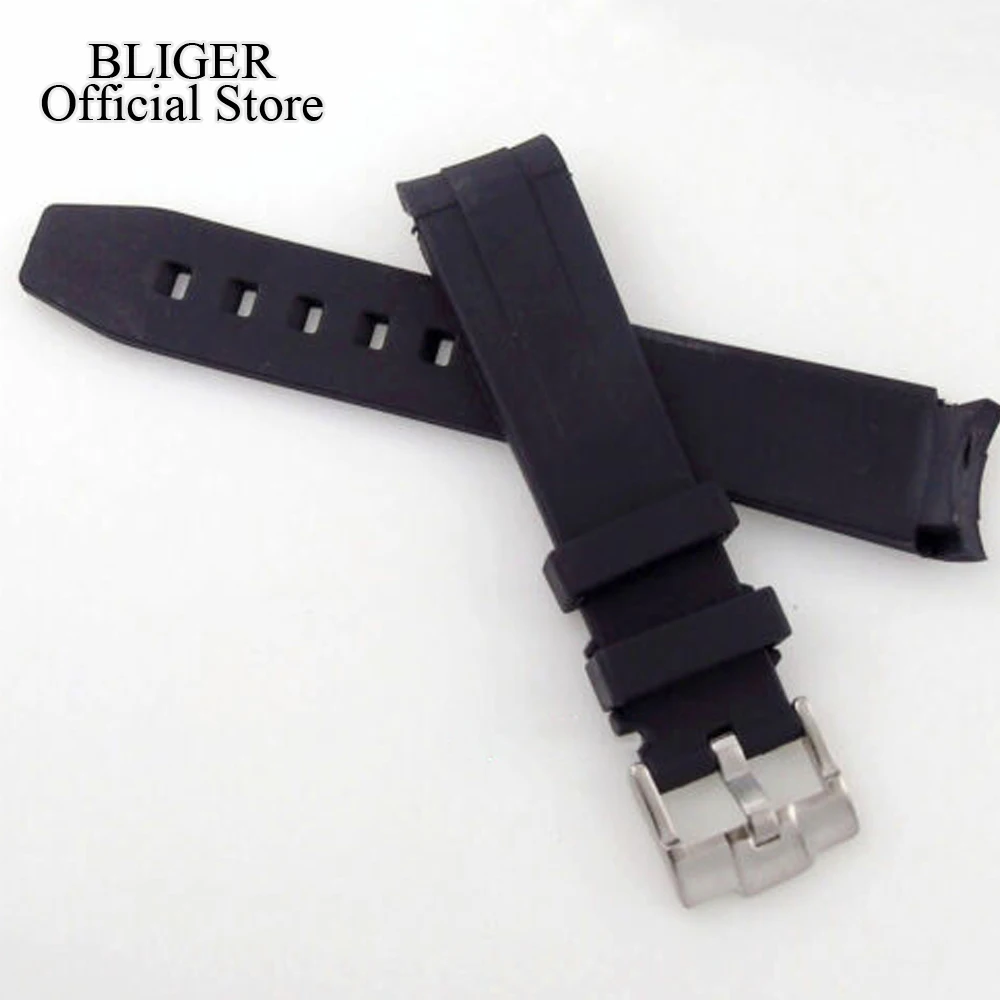 20mm Width Lug Black Curved End Rubber Strap Band Rose Gold Silver Pin Buckle Clasp Watch Parts For 40mm SUB/GMT Watch Parts