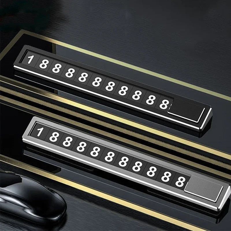 

Car Phone Plate Number Card Hidden Switch Metal Alloy Car Phone Number Card Plate Temporary Parking Card Car Sticker Car Styling