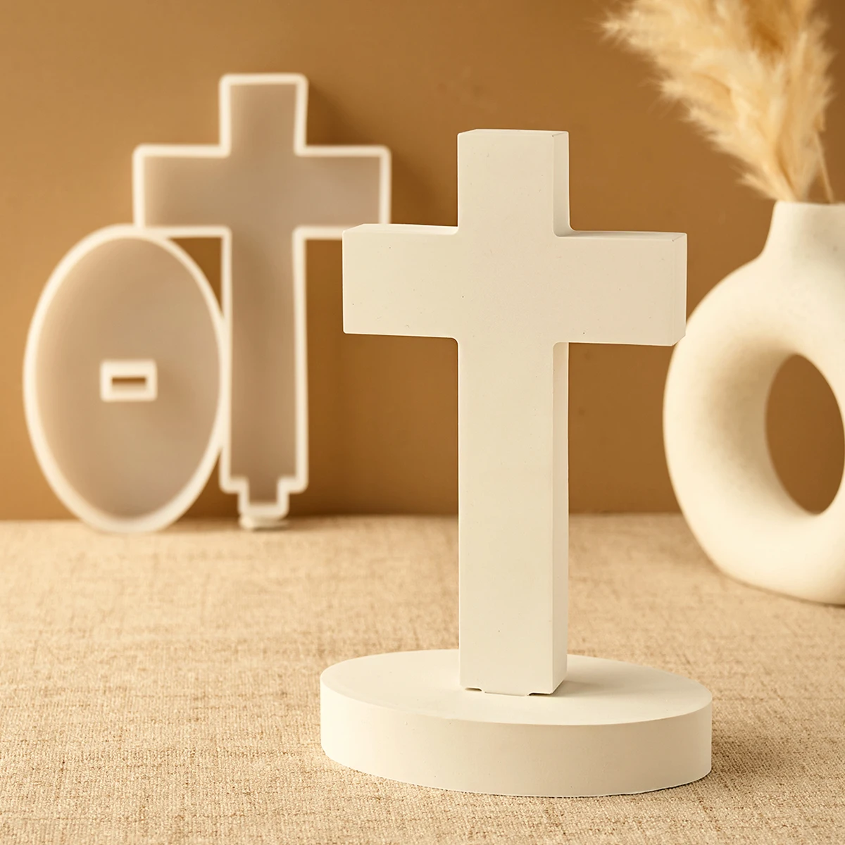 Easter Cross Ornaments Silicone Mold DIY 3D Cross Christian Sign with Base Craft Gift Gypsum Making Molds Home Decor Supplies