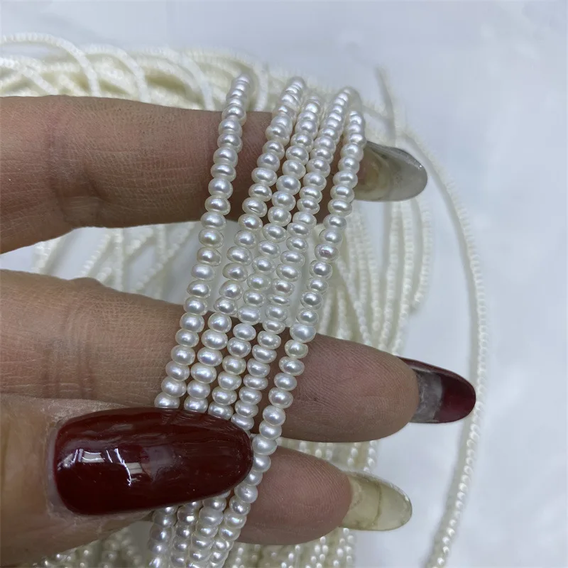 

High-Luster Natural Freshwater Pearls 2-3mm AAAA White Four-Faced Flat Pearl Necklace Collar Chain Semi-Finished DIY Jewelry