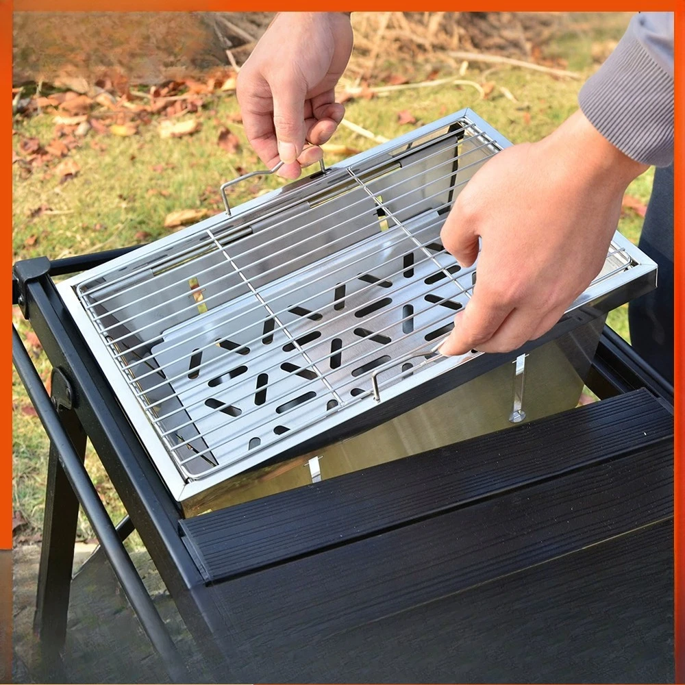 Barbecue Grill Folding Charcoal Firewood Stove Heater Portable Camping Picnic Cookware Stainless Steel BBQ Rack