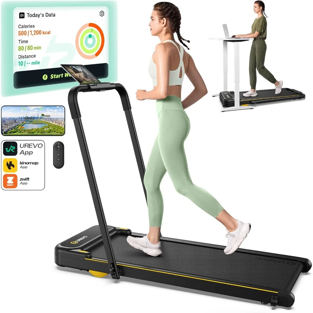 2025 NEW UREVO Walking Pad,Under Desk Treadmill for Home/Office,2 in 1 Folding Treadmill with Remote Control,APP and LED Display