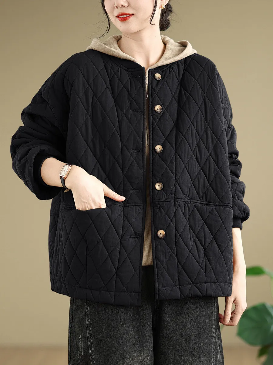 معطف Jaet نسائي كاجوال من القطن بنمط ألماس عتيق النسخة الكورية للخريف والشتاء معطف طويل Sve مستدير Ne #3