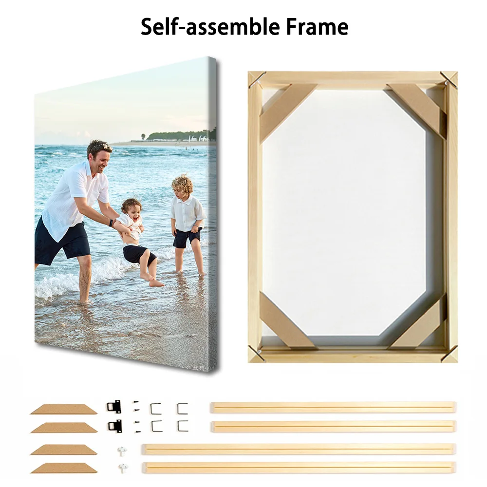 1 Pc Customized Photos on Canvas with DIY Wood Frame or frameless poster,Personalized Custom Photos for Your Lover,family,friend