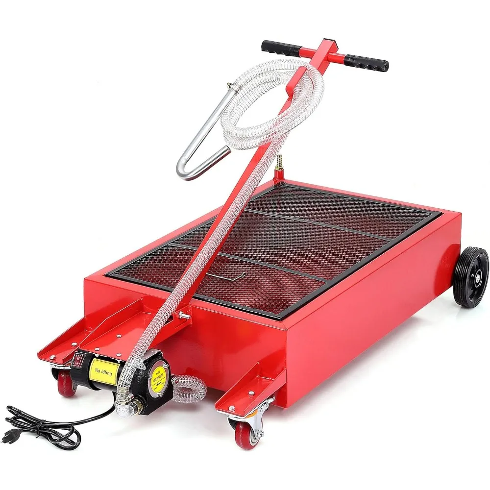 

Low Profile Electric Oil Drain Cart - 20 Gallon Capacity, 110V Pump, 8FT Hose & Folding Handle, Rolling Oil Drain Pan for Cars,