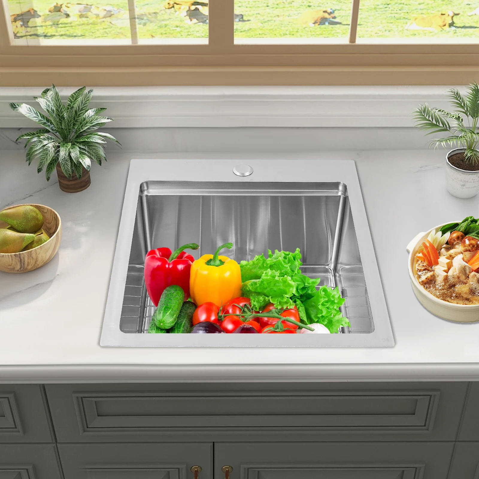 

Кухонная раковина из нержавеющей стали 43.1*48.2*21.9см, рабочая станция-мойка с разделочной доской для кофеен/отелей/гаражей/садов