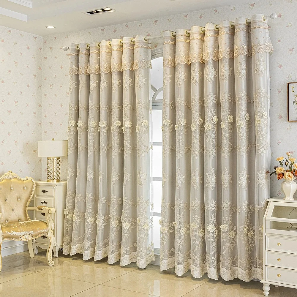 

European High-end Elegant Luxury Curtains for Living Room Bedroom Relief Embroidered Gauze One-piece Double-layer Blackout New