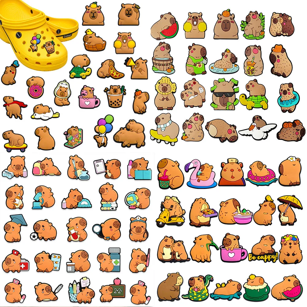 Hot Sales 6-100Pcs Cartoon Cute Capybara Series PVC Shoe Decoration Wristband  Accessories DIY Detachable Party Ornaments Gifts