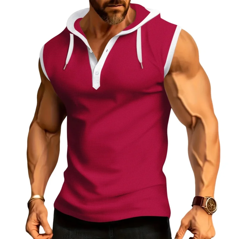 

Летний жилет для спортзала, мужской быстросохнущий дышащий спортивный жилет для фитнеса, модная повседневная футболка без рукавов с капюшоном на пуговицах