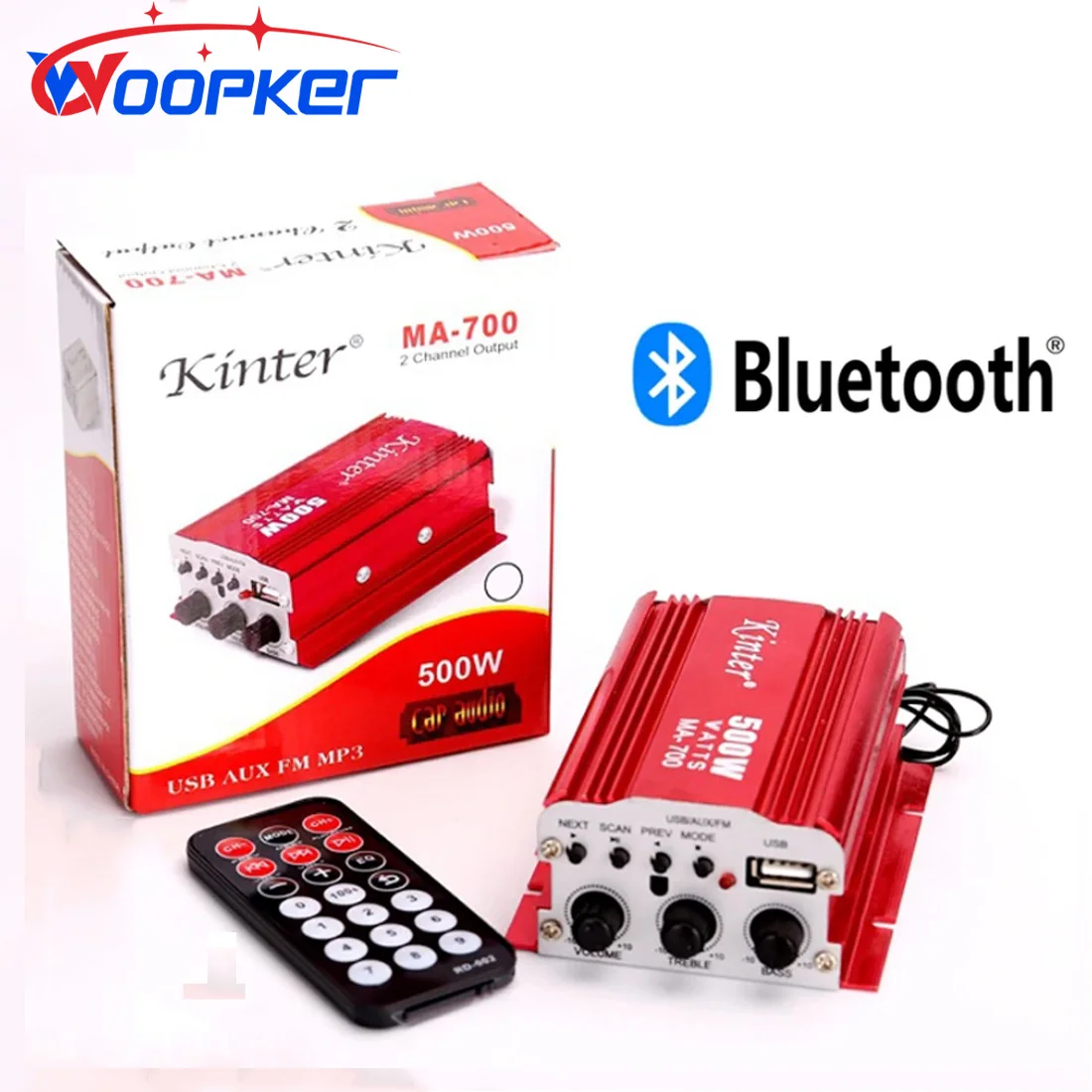 

Woopker Car Amplifier Kinter MA700 Channel 2.0 Max Power 500W Portable Audio Amplifier with Remote Control Support USB FM Input