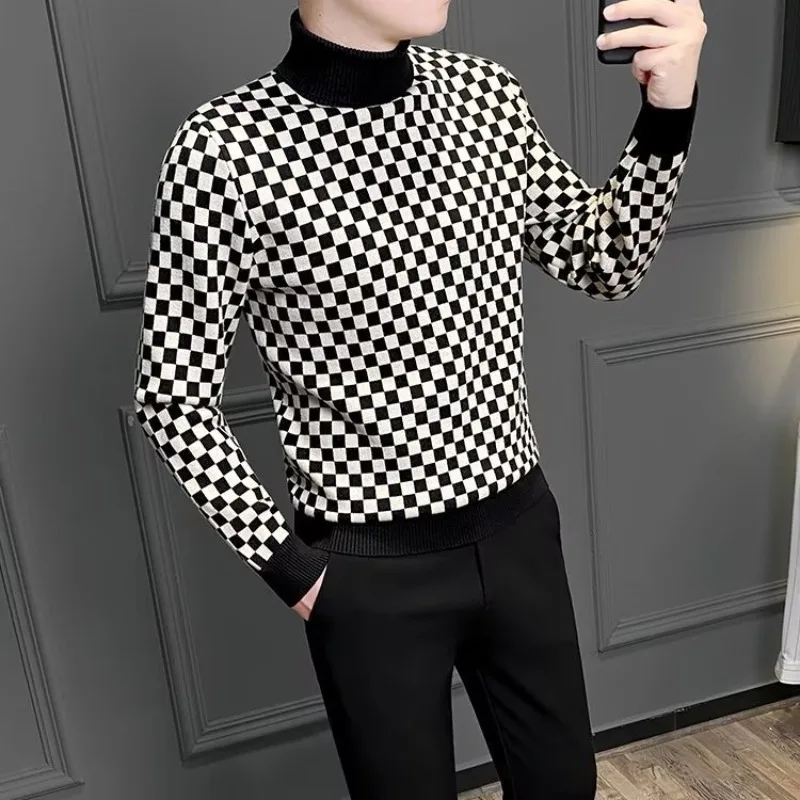 سترات محبوكة ذات ياقة عالية للرجال بلوفر مطاطي للرجال لربيع الخريف ملابس تريكو كاجوال رخيصة بأكمام طويلة #3