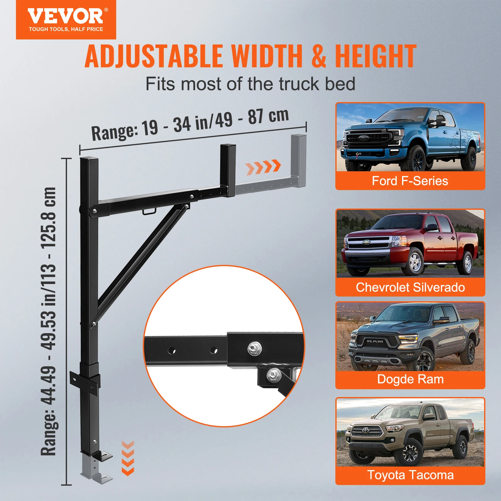 VEVOR 250/500/800 lbsTruck Rack 19-34 inch Extendable Truck Ladder Rack Adjustable Height for Truck Heavy Duty Truck Bed Rack