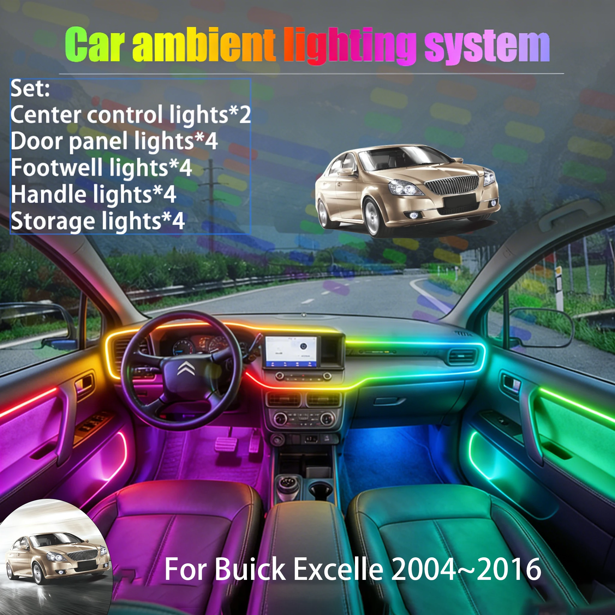 

For Buick Excelle 2004~2016 J200 MK1 2/18 in 1 Car ambient lighting Led trunk interior led lights USB RGB Ensemble Streamer