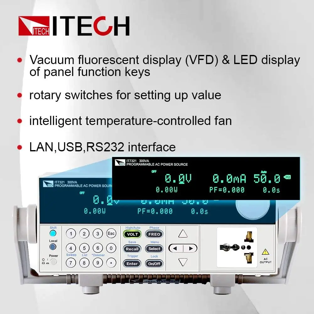 Itech Ac Power Supply 300V/3A/300Va Programmable Bench Adjustable Single-Phase Ac Power Source With Linear Amplification