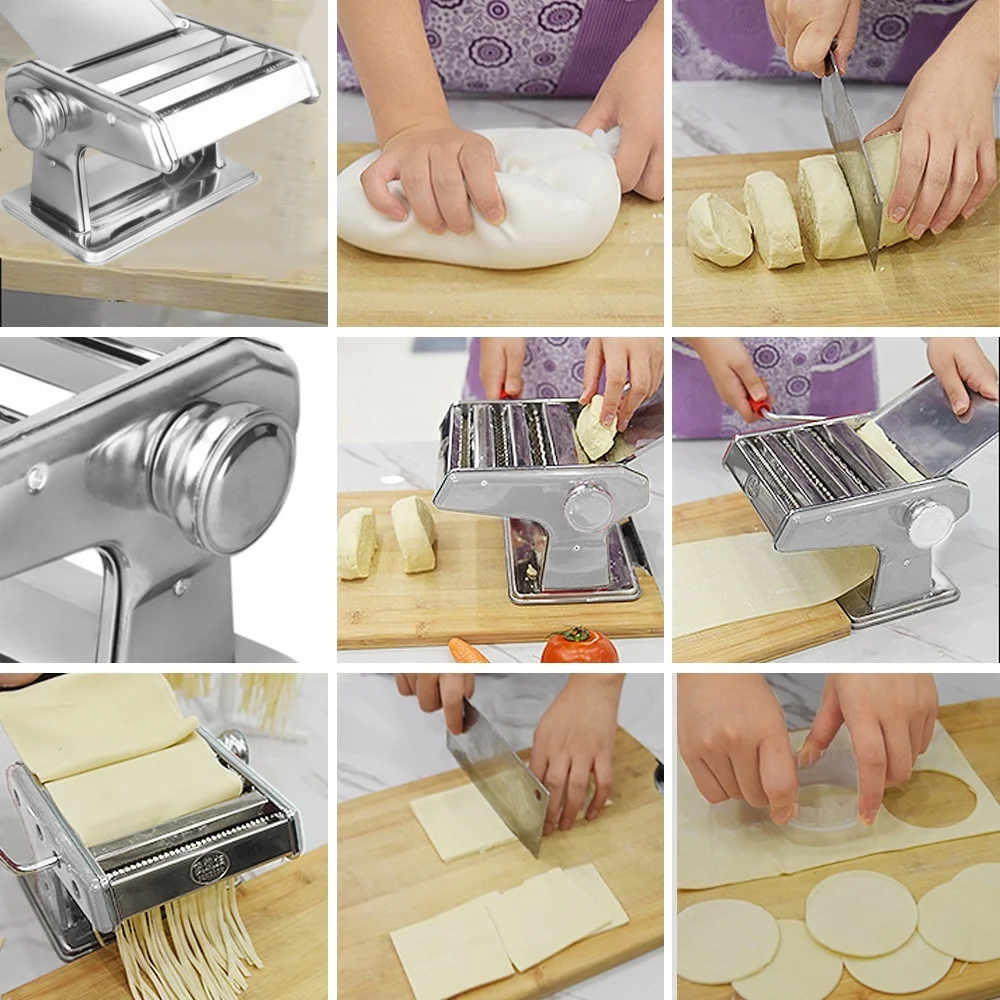 2/3 شفرات ماكينة ضغط المعكرونة اليدوية ماكينة صنع المعكرونة من الفولاذ المقاوم للصدأ ماكينة معكرونة صغيرة متعددة الوظائف تلبي احتياجات المعكرونة المختلفة