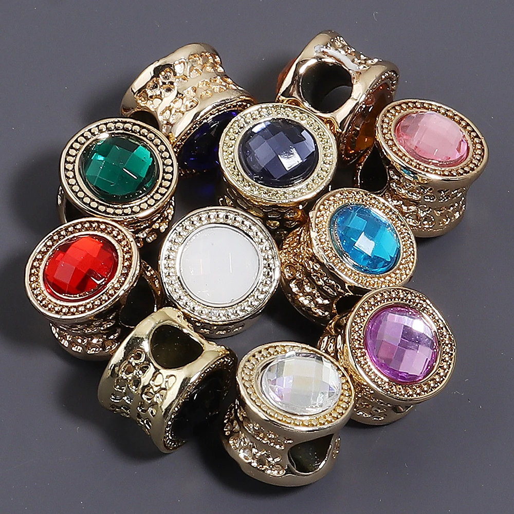 10 Stück Bunte Strass-Perlen mit Großloch, Gold-Silber Vintage-Legierung, Tschechische Kristallperlen für DIY-Armbänder und Schmuckherstellung – Detail 6