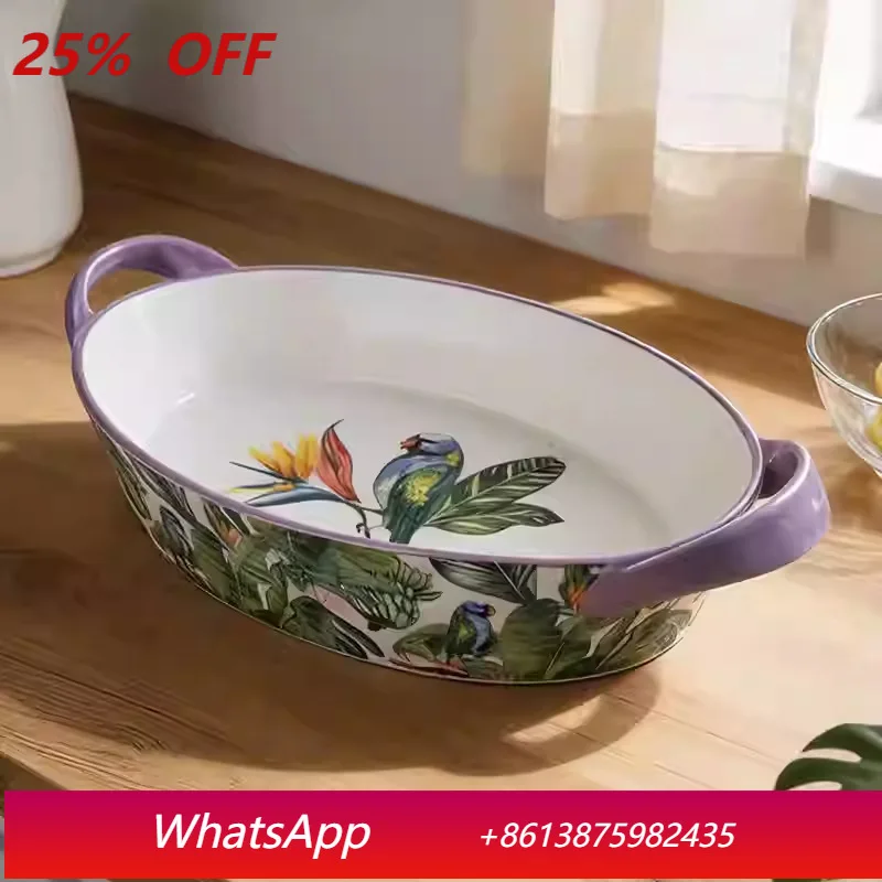 

LTT Binaural Fruit Soup Baked Rice Plate Household Baking Plate Light Luxury Oval Baking Bowl