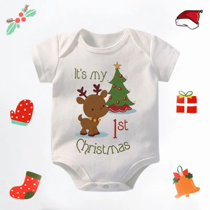 Cute Elk Deer Infant Newborn My First Christmas Rompers Baby Boys Girls Bodysuit Casual Short Sleeve Jumpsuits Festival Party Gi