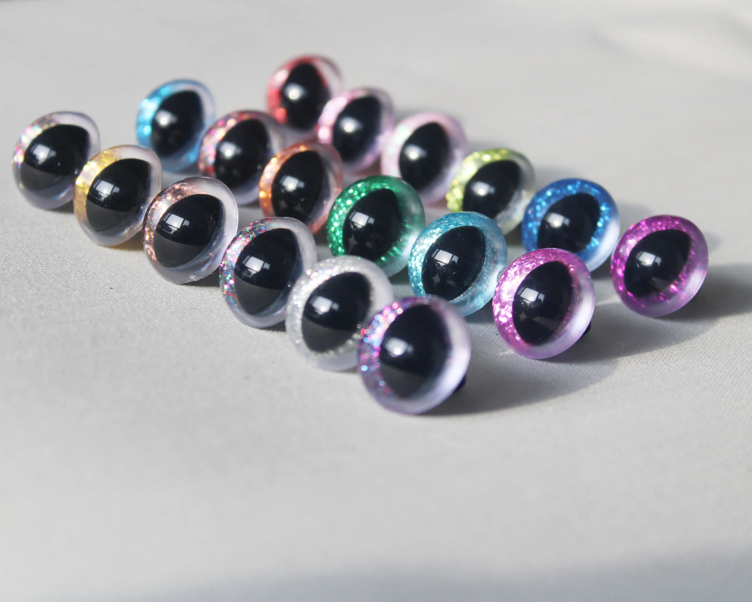 Plastic Glitter Clear Cat Eyes, Brinquedo de segurança com lavadora manual, opção de cor, N18, 9mm a 30mm, 20 peças por lote