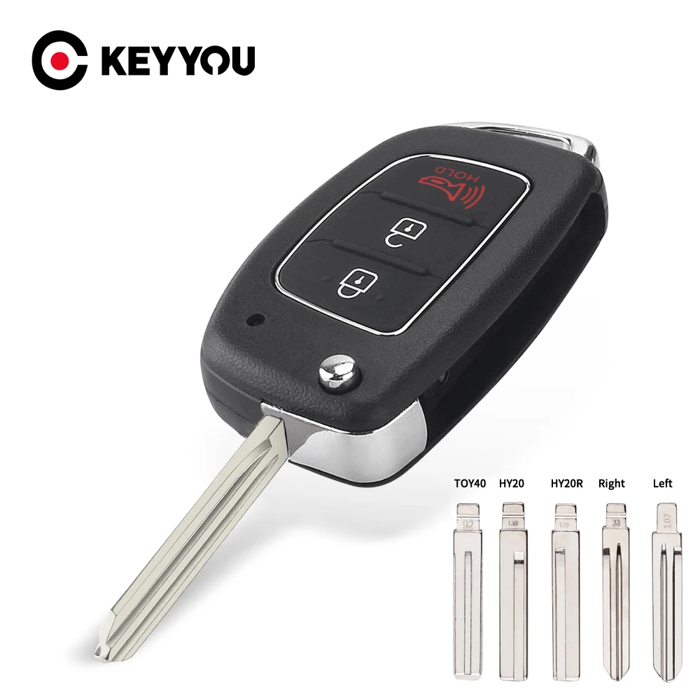 

KEYYOU Корпус выкидного автомобильного ключа с 3 кнопками для Hyundai HB20, IX35, I45, SANTA FE, Accent, I40, I20, с лезвием HY15/HY20/TOY40, без нарезки