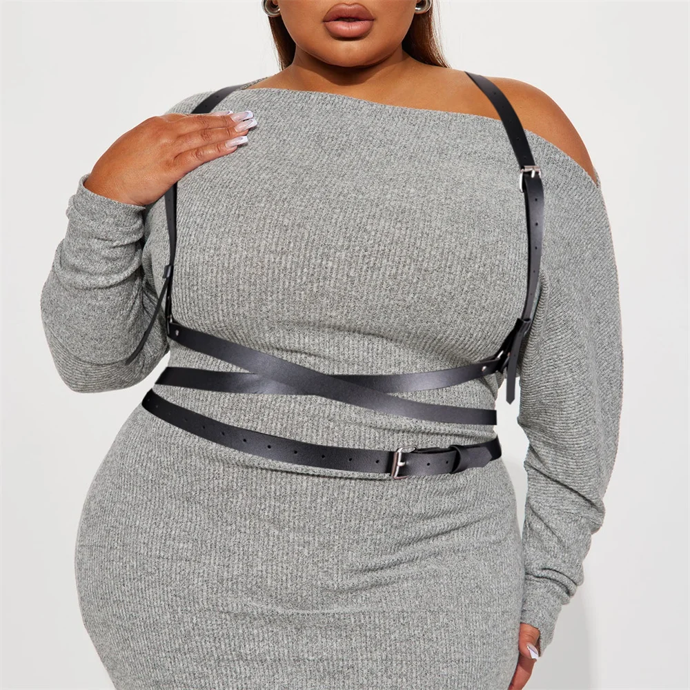 

Ремень женский кожаный, широкий пояс-портупея в готическом стиле