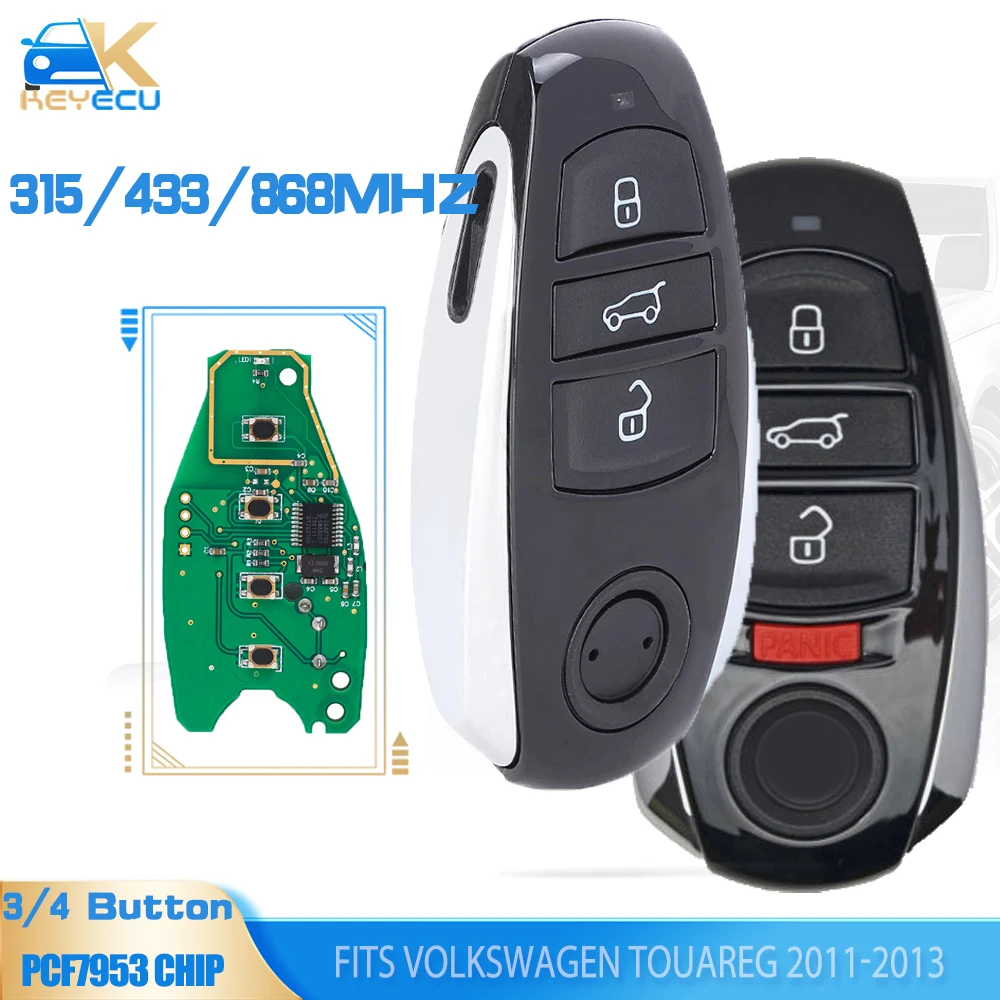 KEYECU 315/433/868MHz Smart Remote Key 3/4 Button Fob for Volkswagen Touareg 2011 2012 2013 2014 With Small key FCCID: IYZVWTOUA