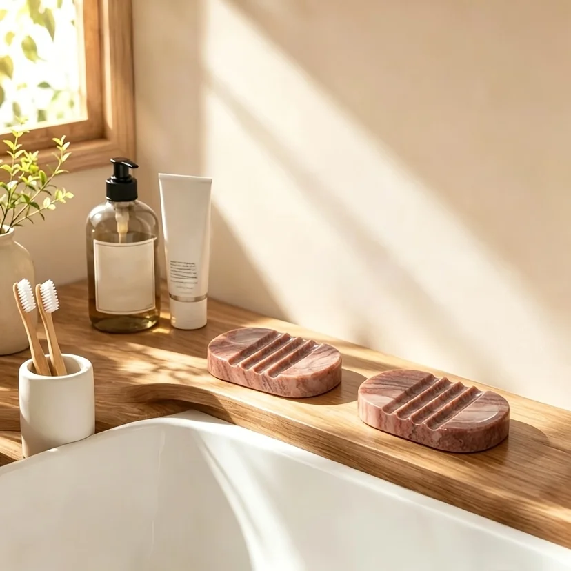 Oval-Shaped Natural Stone Soap Dish, Solid and More Durable, with Drainage Grooves, Suitable for Bathrooms, Kitchens, Interior Decoration, and as a Multifunctional Pen Holder view 4