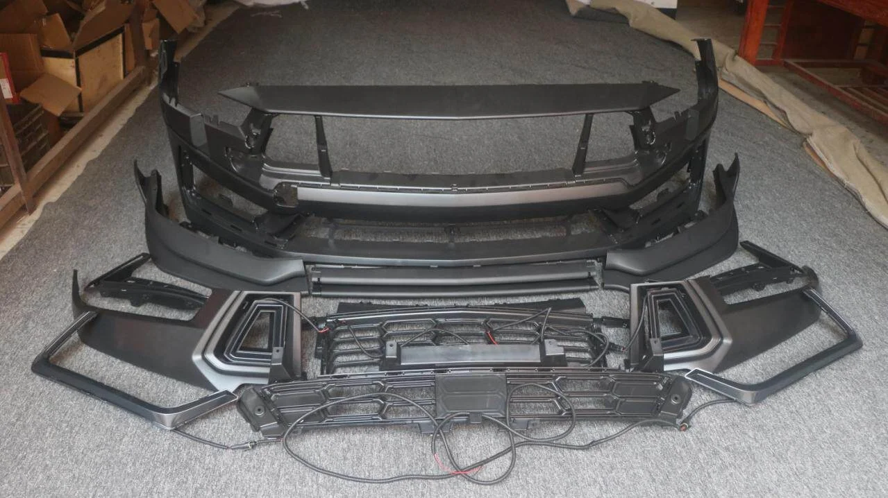 New Dark Horse Style Front Bumper Kit with LED Lights and Grille for Mustang 2024-2025 Unpainted Black PP Material