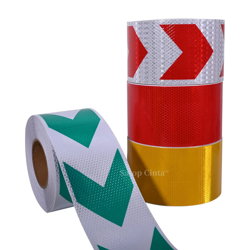 10cm Width Reflector Safety Warning Tape Self Adhesive Printing Arrow Twill Reflective Stickers Waterproof Bicycle Car Strips 5M