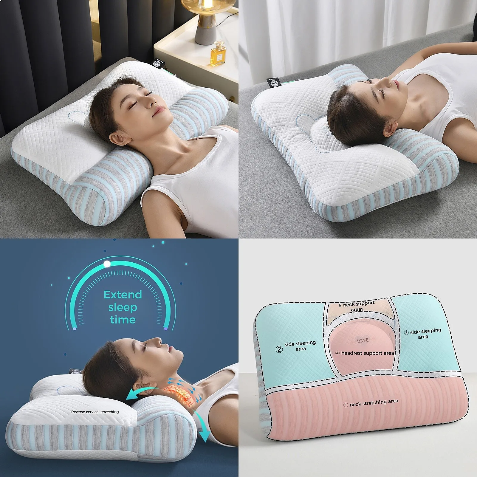 1pc Comfort Cervical Pillows for Neck Soft Pain Relief Microfiber Filling Bed Pillow Washable Contour Neck Support Pillow Core