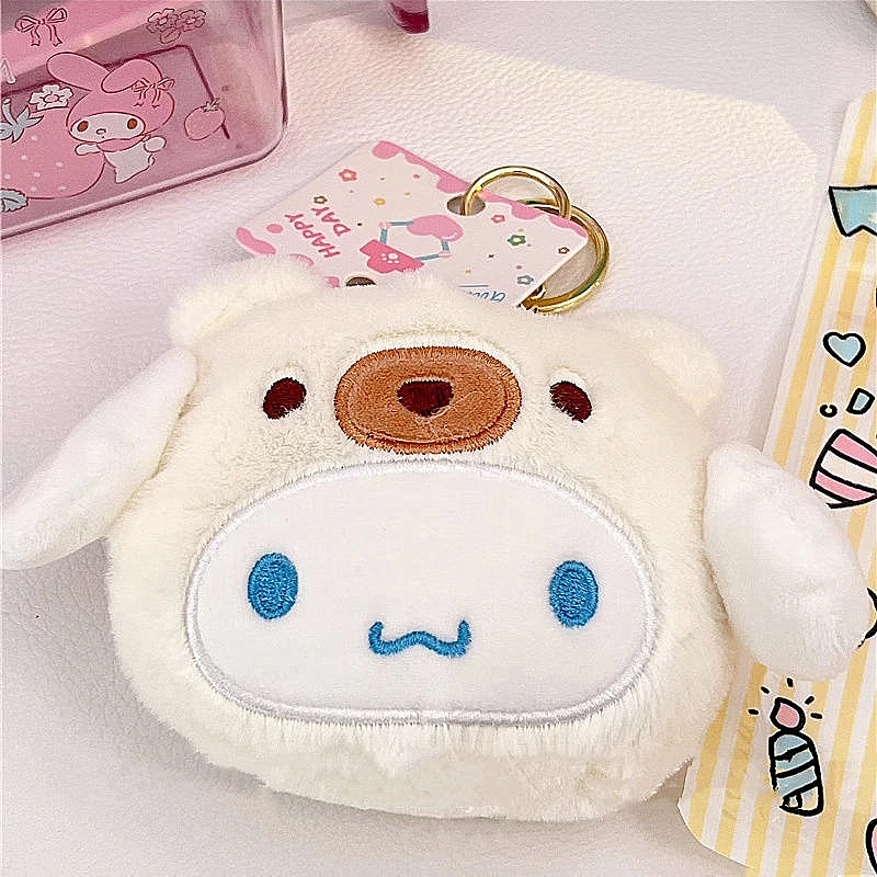 Sanrio Kuromi Plush Keychain Wallet Melody Cinnamoroll Plushies Coin Purse Earphone Organizer Bag Pendant Key Ring Girls Gifts