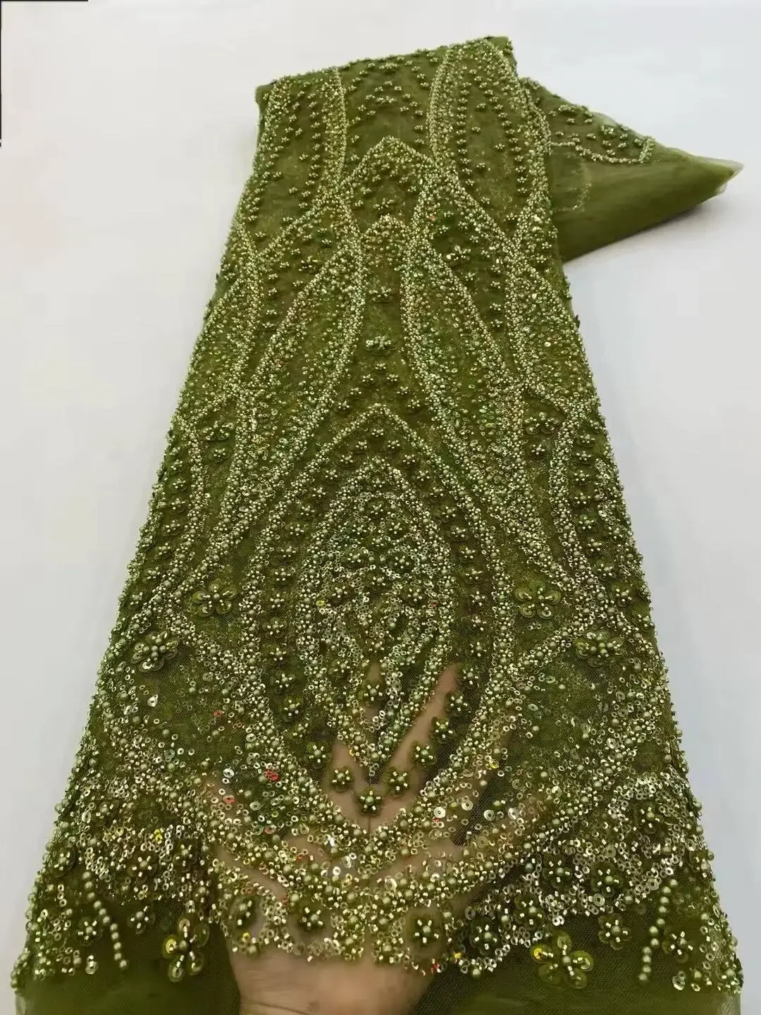 Newest Luxury Heavy Beaded Lace 2026 High Quality Net African Sequin Lace Fabrics Embroidery Women Dresses for Wedding Bridal image 3