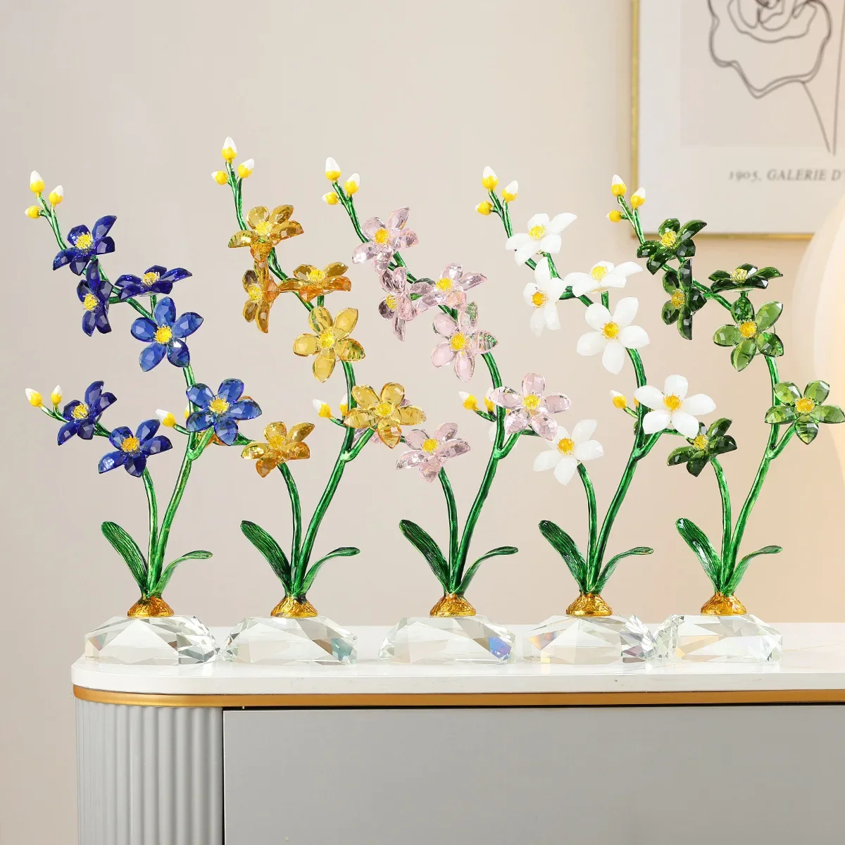 Glass Handicrafts Simulated Crystal Flowers Handmade Flower Ornaments Orchid Daffodil Daisy Home Decoration Accessories