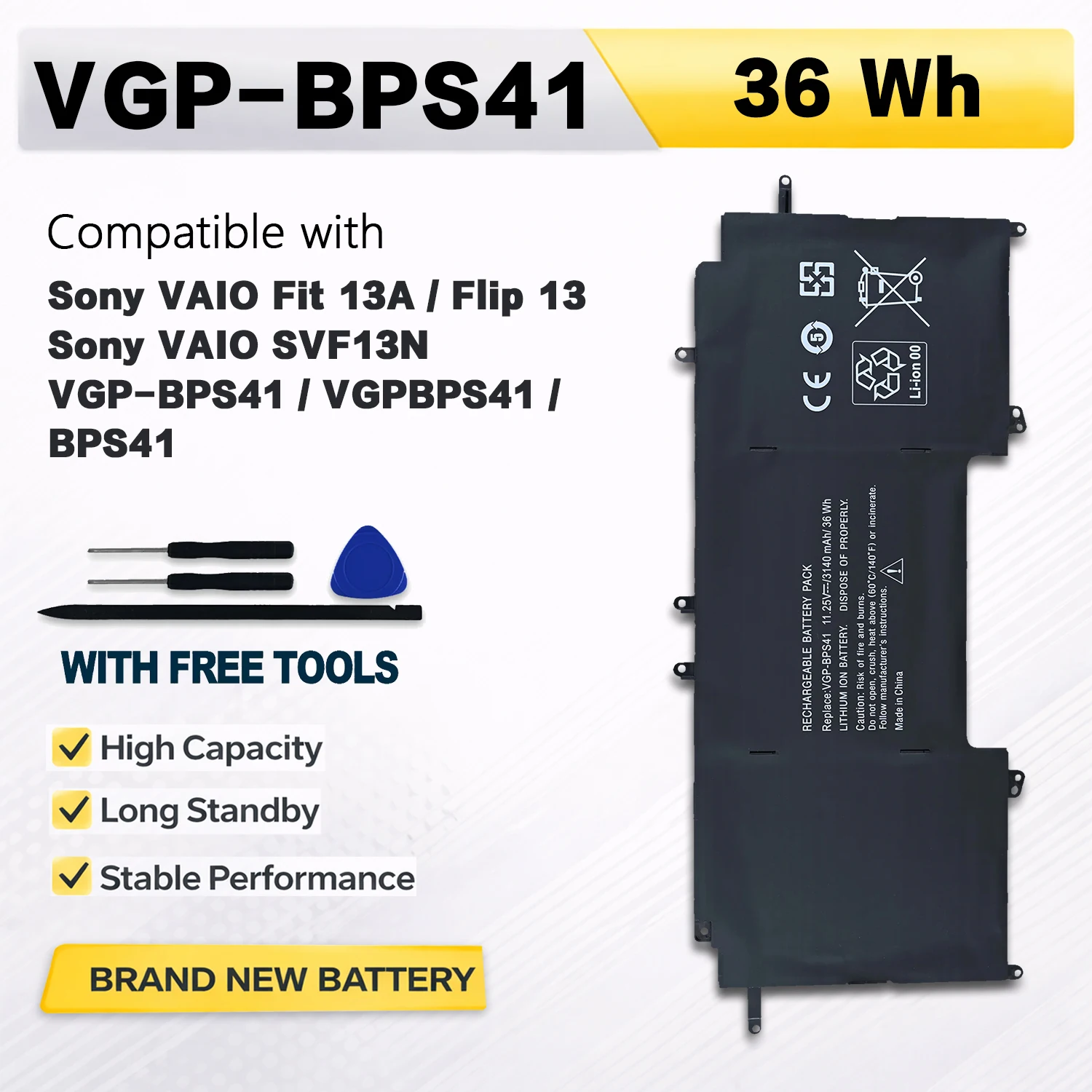 PowerHub VGP-BPS41 11.25V 36Wh 3140mAh Laptop Battery For Sony VAIO Fit13A Flip13 SVF13N SVF13N13CXB SVF13N18SCB BPS41 VGPBPS41