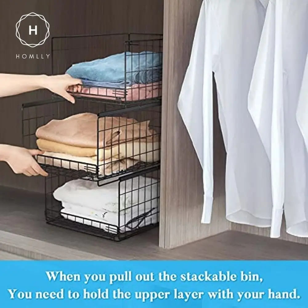 Homlly Sliding Stackable Collaspible Home Organizer Drawer Storage Shelves Basket