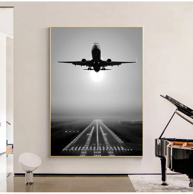 Nordic, Minimalist, Wall Art, Creative Aircraft Takeoff Mural , HD Canvas Printed Poster, Home Living Room Bedroom Decoration