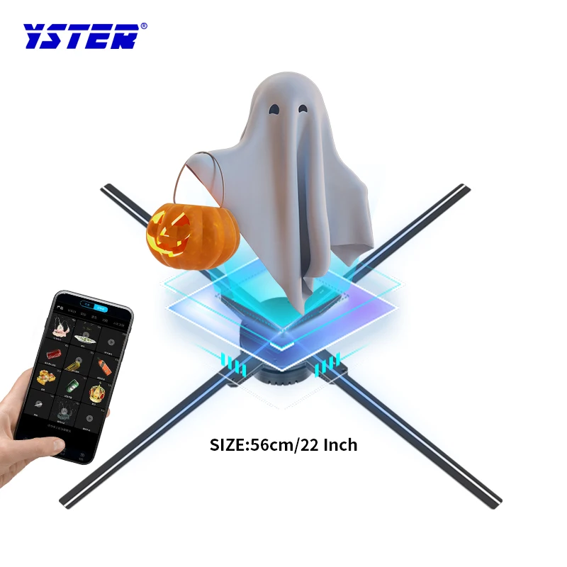 Animation 3d hologram advertising display led fan Vivid image hologram fan Mobile app control 56cm 4 blades 3d hologram fan