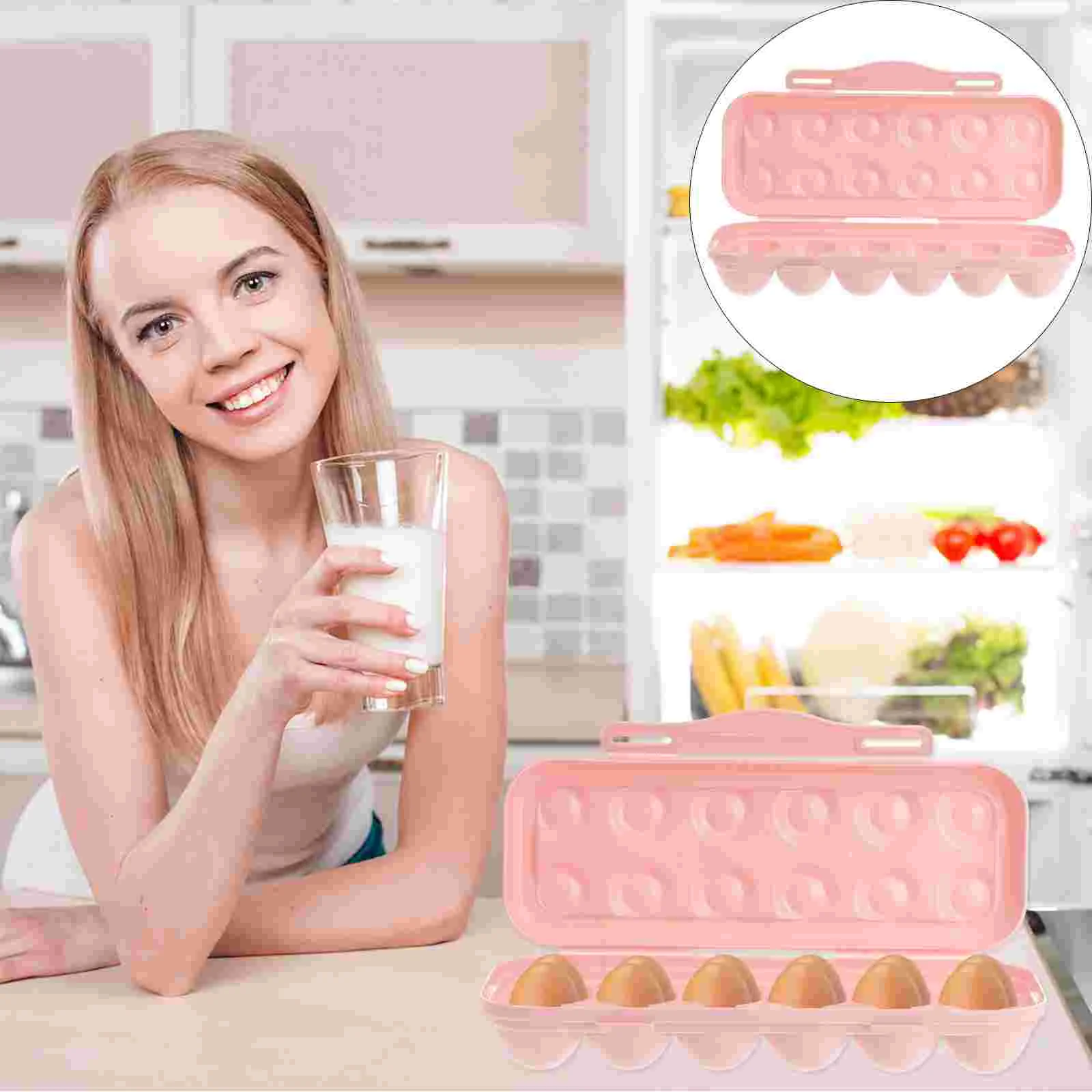 2 Pcs Refrigerator Egg Holder Practical Tray 12 Grids Rack Pink Storage Container