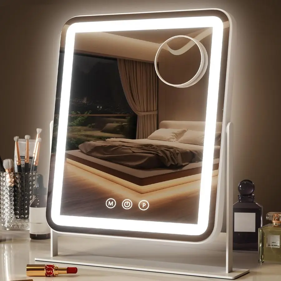 Vanity Mirror with Lights, Lighted Makeup Mirror with 3 Modes, 10X Magnification Mirror, Stepless Brightness, 360 Rotation, Chri