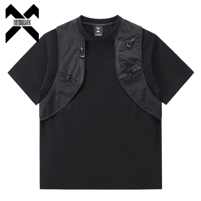 Mens‘s Tactical Patchwork T-Shirt Techwear Functional T Shirt 2026 Summer Streetwear Harajuku Fake Two Piece Tshirt Tees Tops