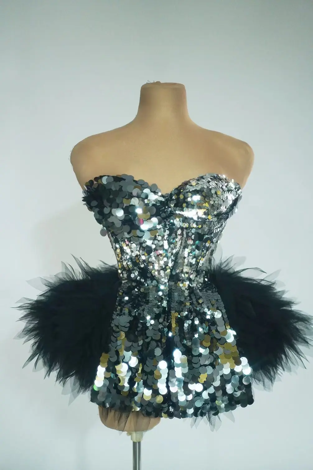 Sparkling Black Mini Tubular Bandage Short Skirt Ladies Party Ball Birthday Celebration Photo Shoot Dance Performance Drag Queen