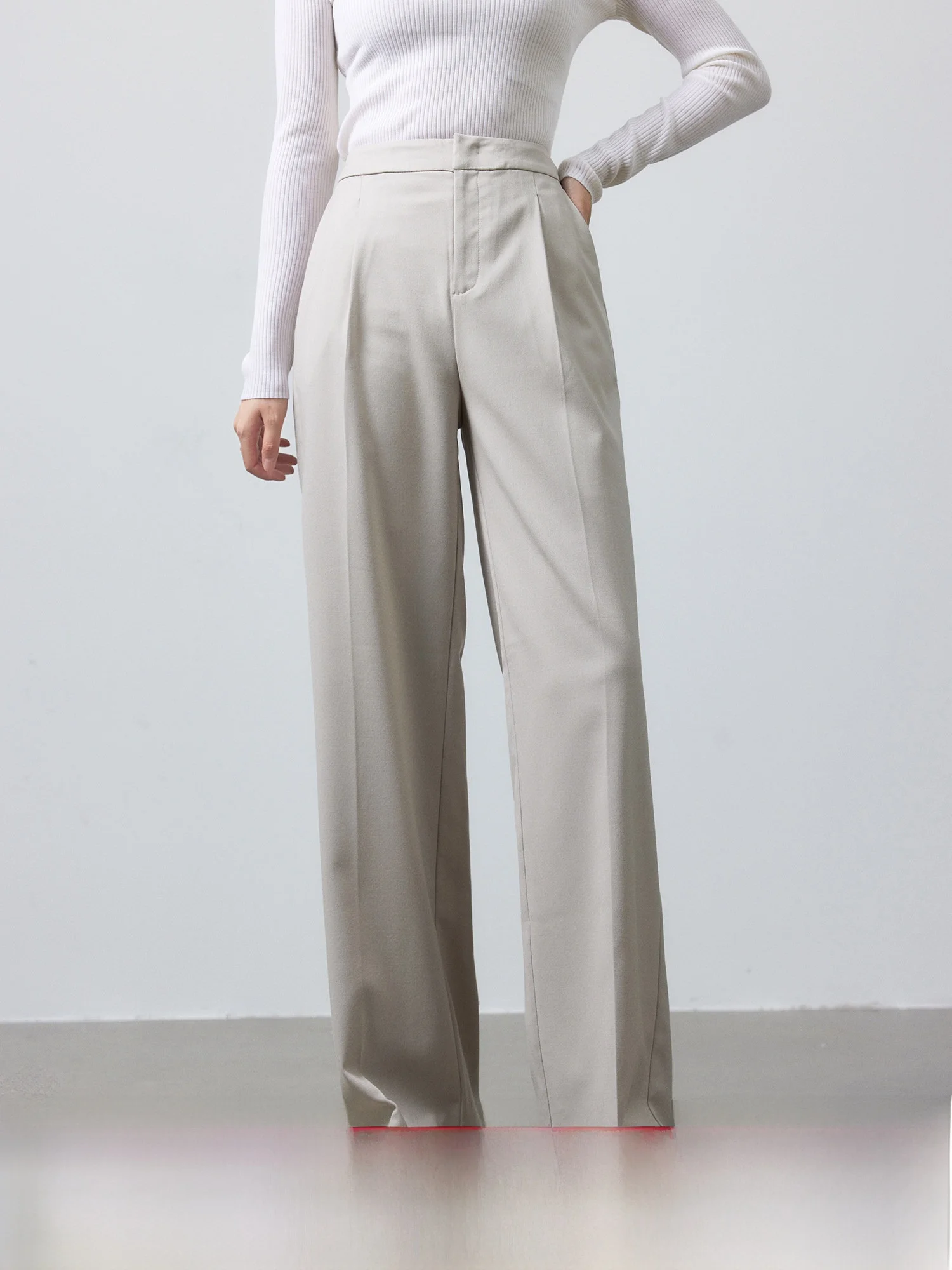 

Modern Casual Pants for Women Straight Leg Suit Fabric Light Workplace Pants l Waist Simple Sle Spring Summer